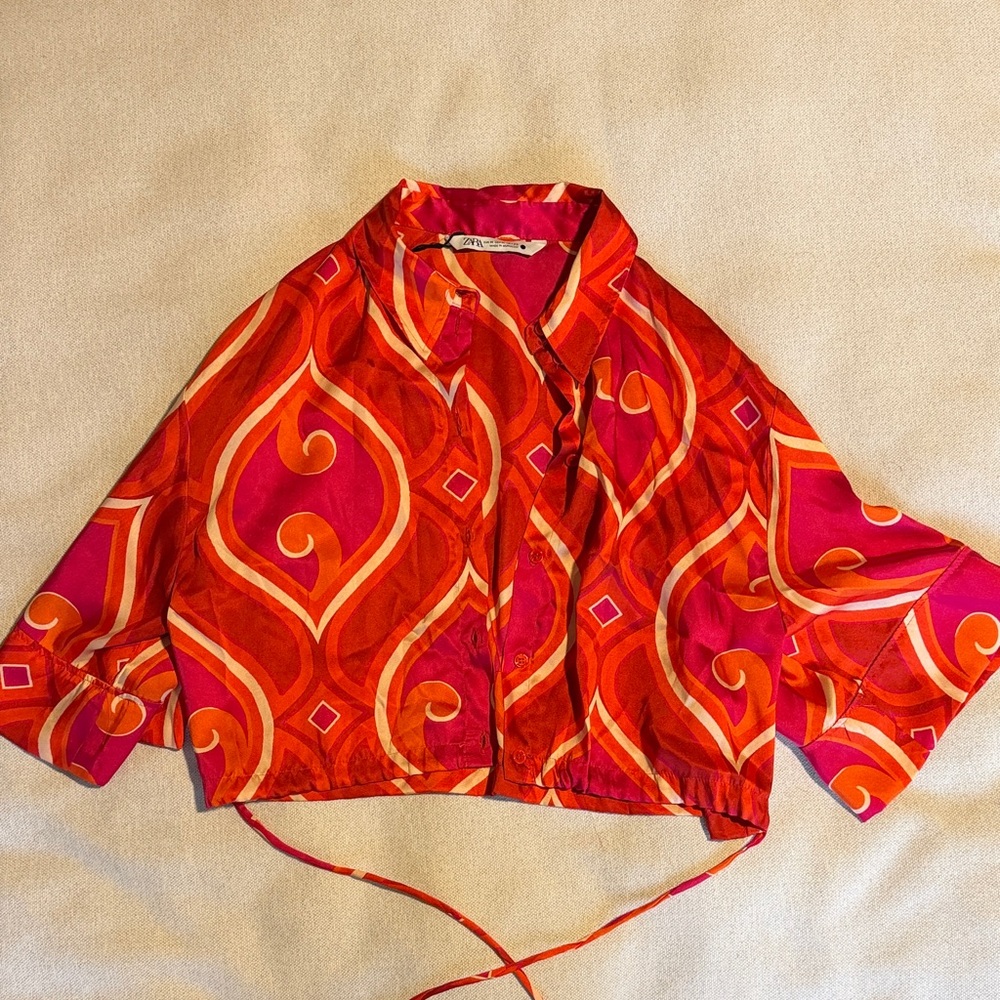 Zara Red and Pink Patterned Blouse